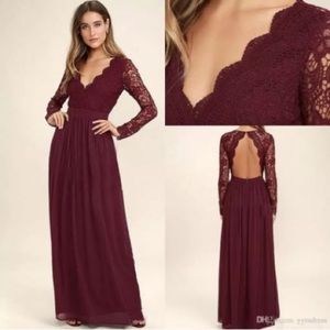 Lulus Maxi lace burgundy long sleeve dress